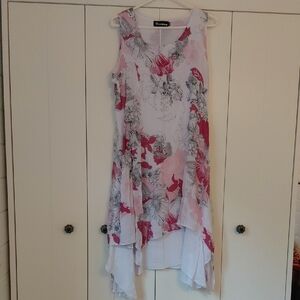 White and Cream Asymmetrical High Low Sundress for Wedding Guest